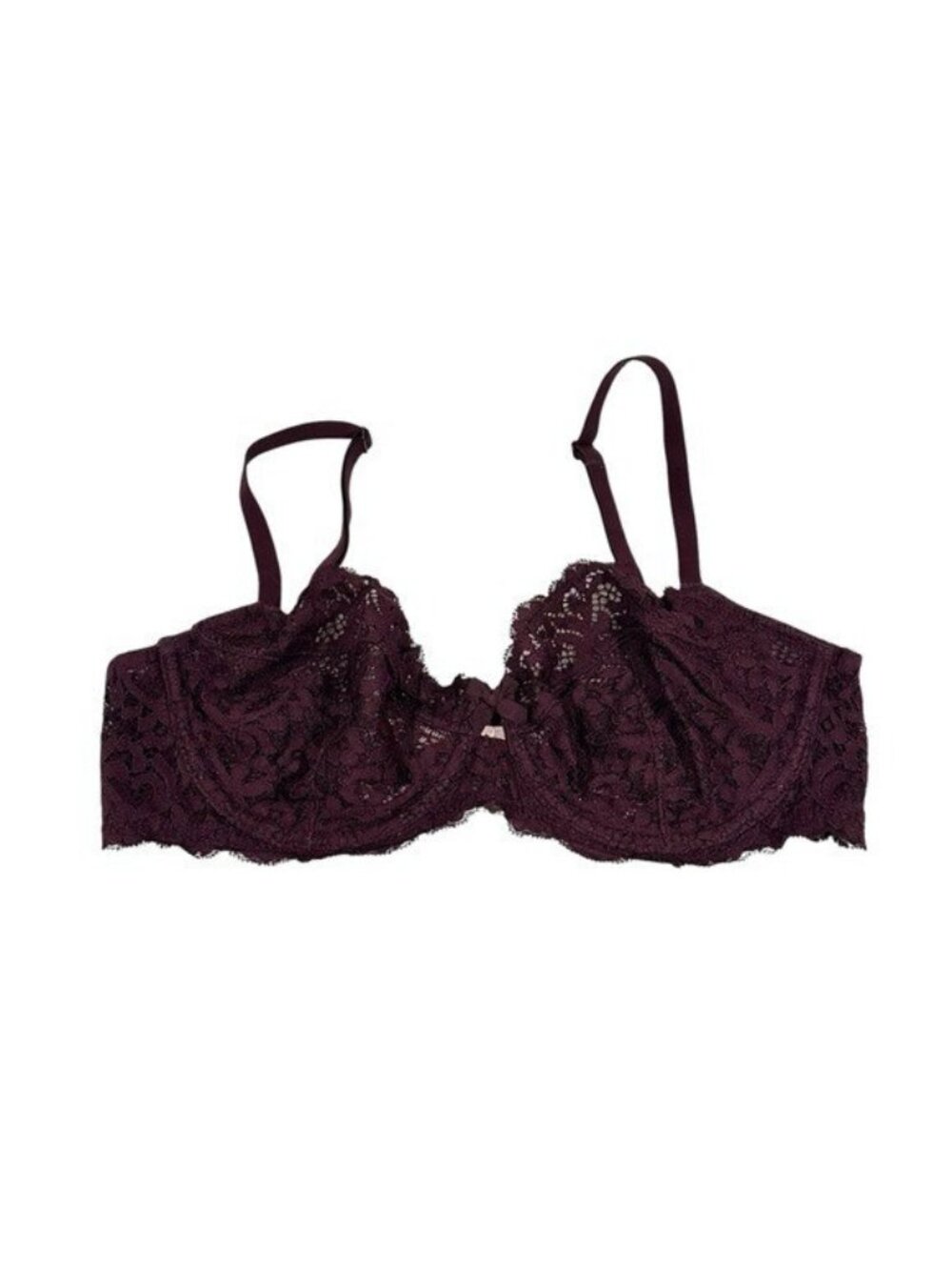 Victoria's Secret Bra 34D Unlined Demi Lace Underwire Dark Violet Maroon